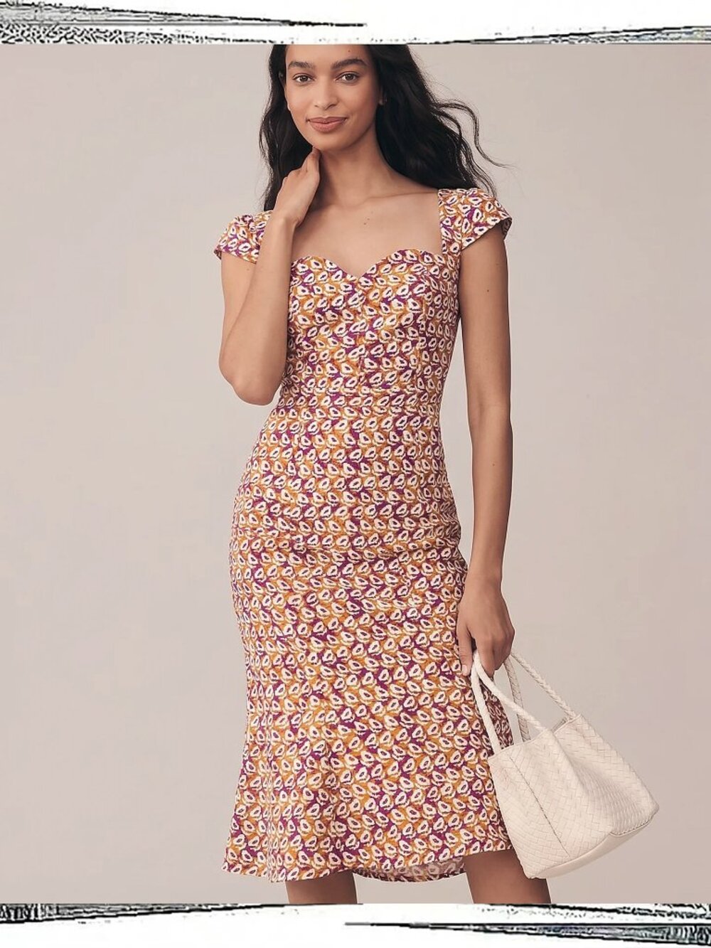 NWT: Purple, Yellow, Cream Fit & Flare Cap Sleeve SweetHeart Neckline Dress (XS)